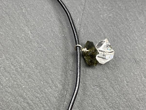 Rough Moldavite With Herkimer Diamond And Necklace