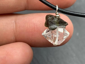 Rough Moldavite With Herkimer Diamond And Necklace