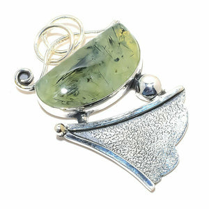 Ethnic Styled Moss Prehnite Sterling Silver Pendant