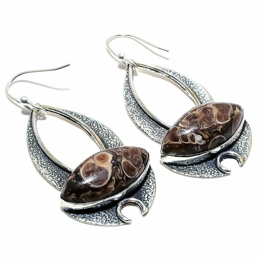 Artisan Handcrafted Turritella Fossil Turtle Agate Sterling Silver Earrings